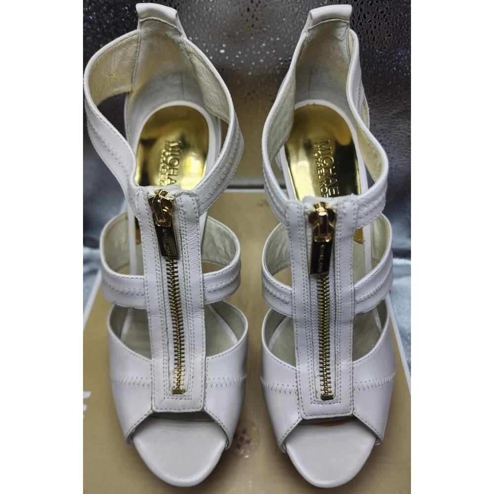 Michael Kors Berkley Platform Shoes Vanilla Leather T Strap Zipper Sz 8.5